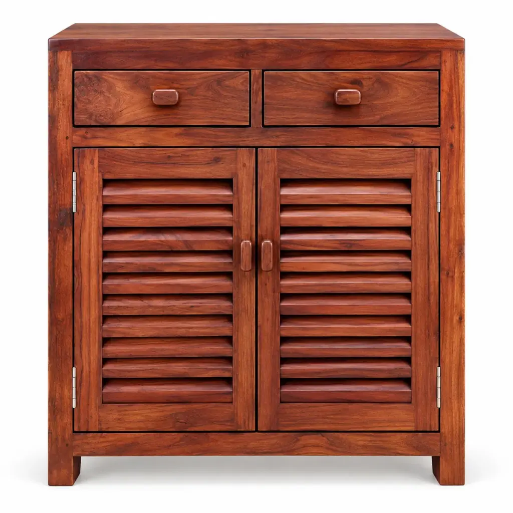 Two-Drawer Red-Teak Shoe Cabinet — photo 1