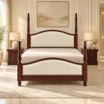 Upholstered Four-Poster Bed – solid teak, Teakwood Factory