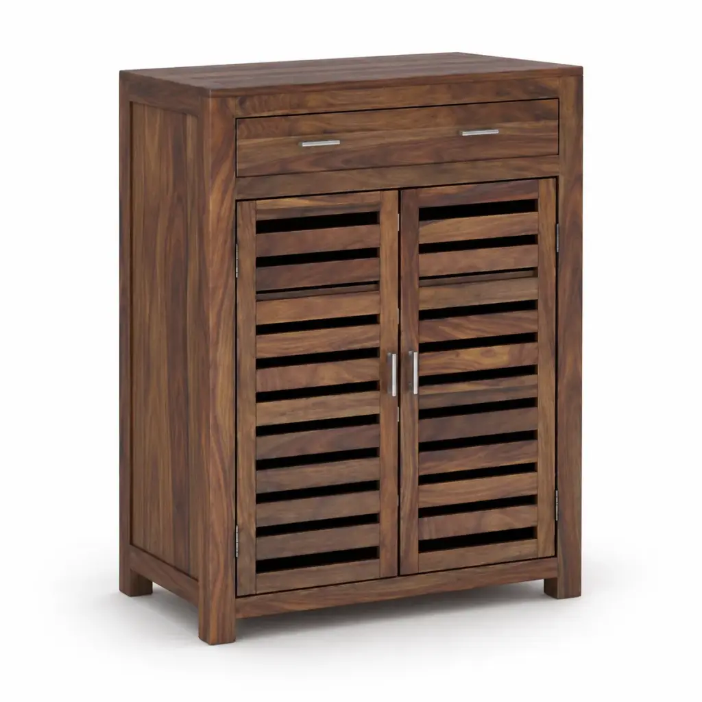 Walnut Louvred Shoe Cabinet — photo 2