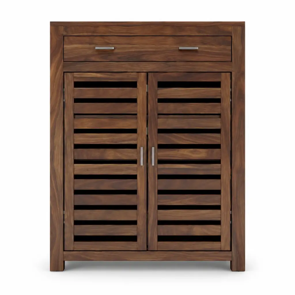 Walnut Louvred Shoe Cabinet — photo 1