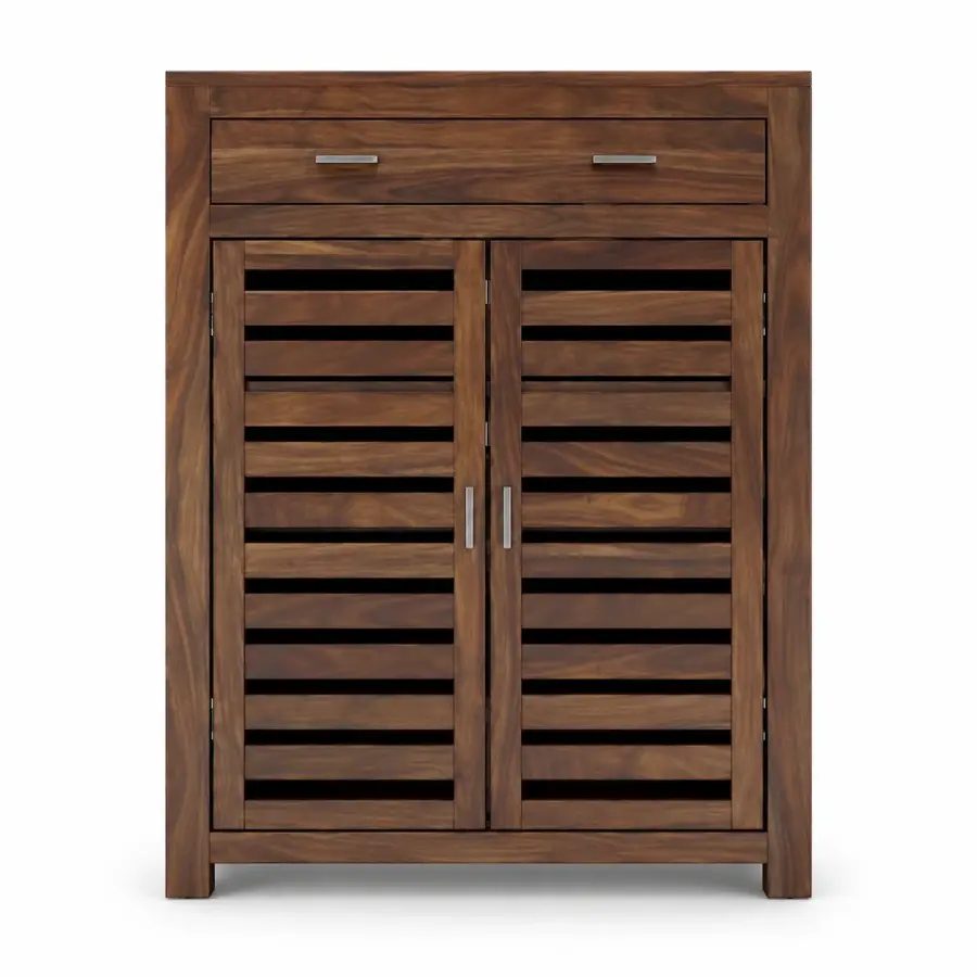 Walnut Louvred Shoe Cabinet