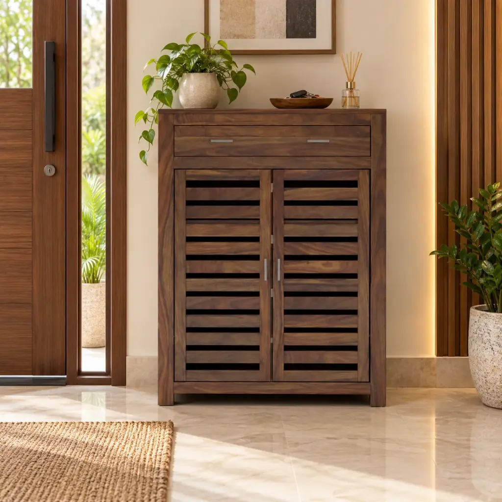 Walnut Louvred Shoe Cabinet — photo 3