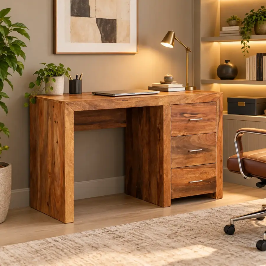 Waterfall Study Desk – solid teak, Teakwood Factory